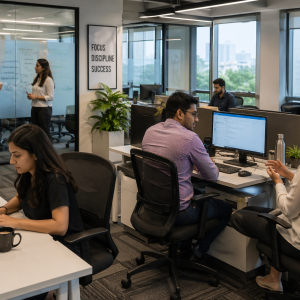 Modern office teamwork and productivity
